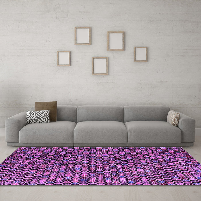 Machine Washable Abstract Purple Modern Area Rugs in a Living Room, wshabs4848pur