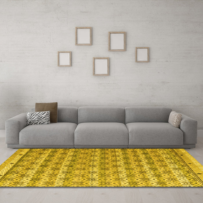 Machine Washable Abstract Yellow Modern Rug in a Living Room, wshabs4849yw