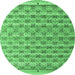 Round Machine Washable Abstract Emerald Green Modern Area Rugs, wshabs4849emgrn