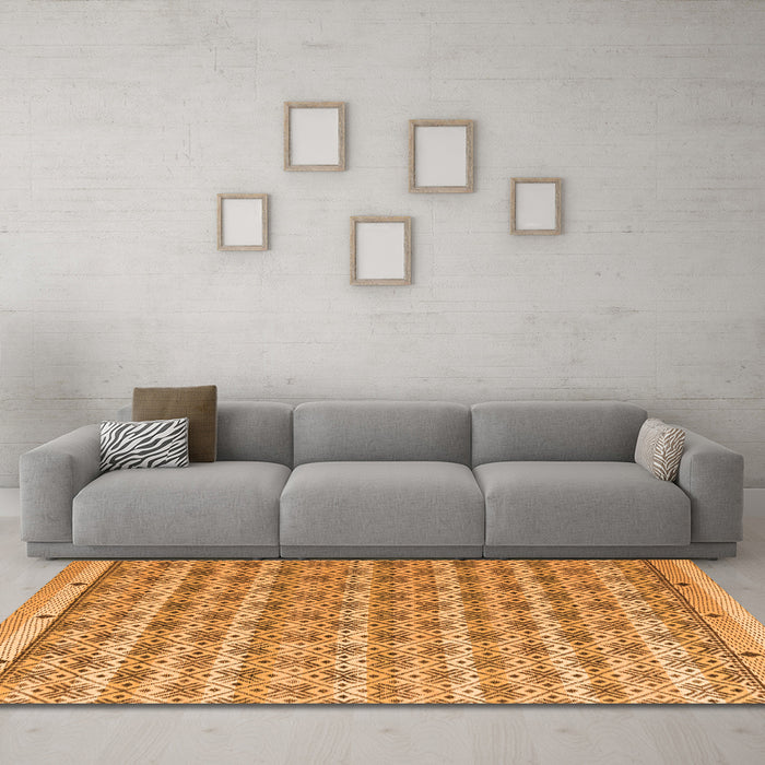 Machine Washable Abstract Orange Modern Area Rugs in a Living Room, wshabs4849org