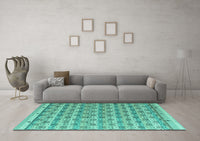 Machine Washable Abstract Turquoise Modern Rug, wshabs4849turq