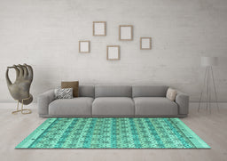 Machine Washable Abstract Turquoise Modern Area Rugs in a Living Room,, wshabs4849turq