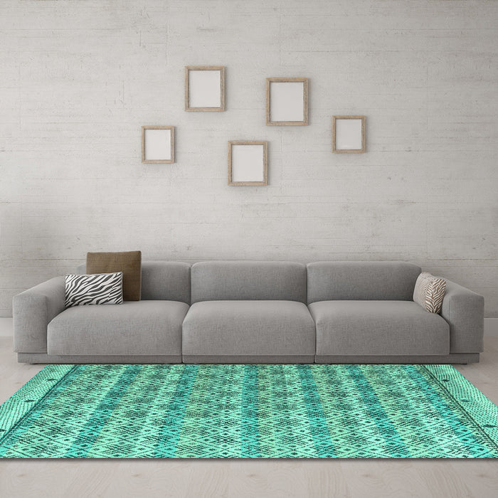 Machine Washable Abstract Turquoise Modern Area Rugs in a Living Room,, wshabs4849turq