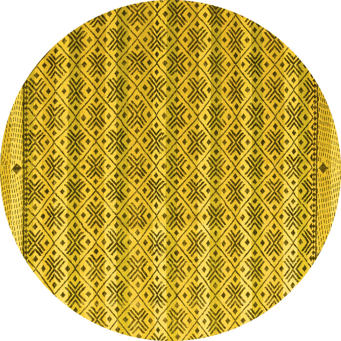 Round Abstract Yellow Modern Rug, abs4849yw