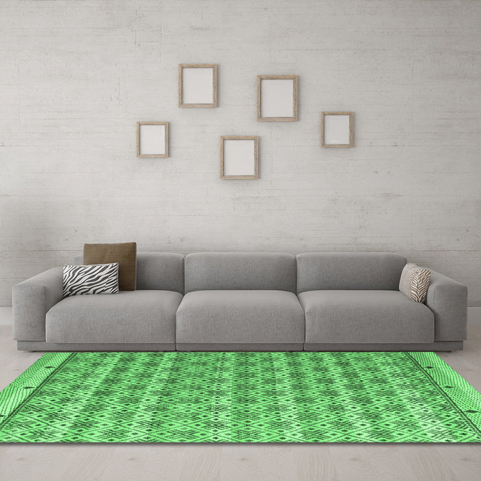 Machine Washable Abstract Emerald Green Modern Area Rugs in a Living Room,, wshabs4849emgrn