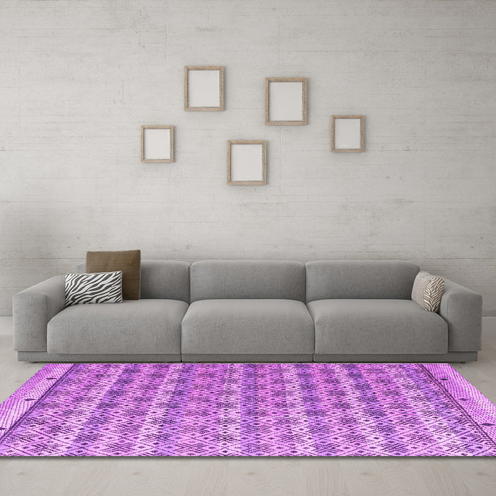 Machine Washable Abstract Purple Modern Area Rugs in a Living Room, wshabs4849pur