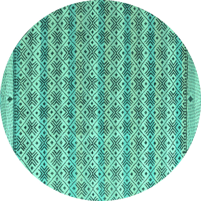 Round Machine Washable Abstract Turquoise Modern Area Rugs, wshabs4849turq