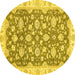 Round Oriental Yellow Traditional Rug, abs484yw