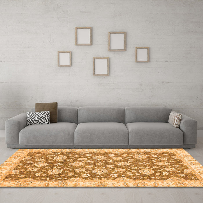 Machine Washable Oriental Orange Traditional Area Rugs in a Living Room, wshabs484org