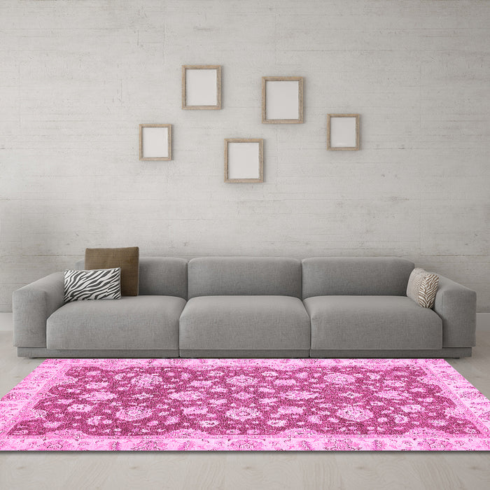 Machine Washable Oriental Pink Traditional Rug in a Living Room, wshabs484pnk