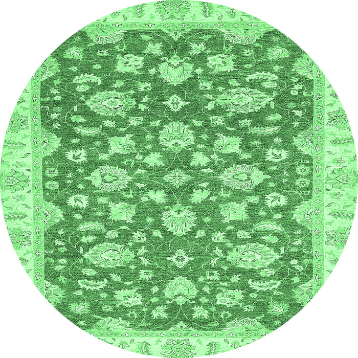 Round Machine Washable Oriental Emerald Green Traditional Area Rugs, wshabs484emgrn