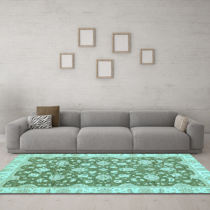 Machine Washable Oriental Light Blue Traditional Rug in a Living Room, wshabs484lblu
