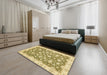 Abstract Mustard Yellow Oriental Rug in a Bedroom, abs484