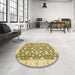 Round Abstract Mustard Yellow Oriental Rug in a Office, abs484