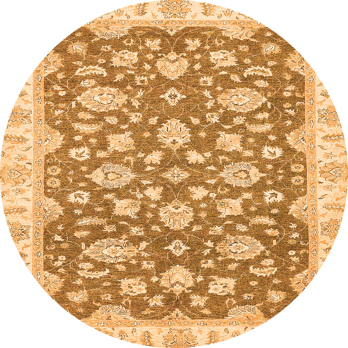 Round Machine Washable Oriental Orange Traditional Area Rugs, wshabs484org