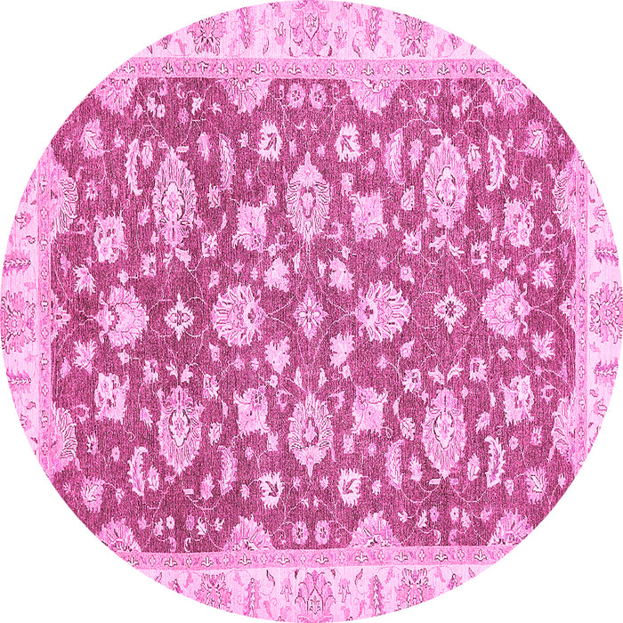 Round Machine Washable Oriental Pink Traditional Rug, wshabs484pnk
