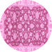 Round Machine Washable Oriental Pink Traditional Rug, wshabs484pnk