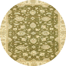 Round Abstract Mustard Yellow Oriental Rug, abs484
