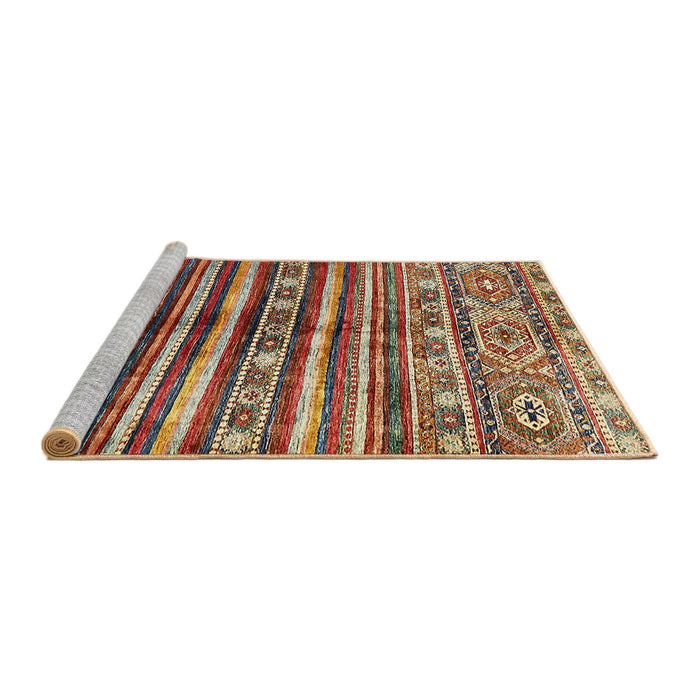 Sideview of Machine Washable Abstract Saffron Red Rug, wshabs485