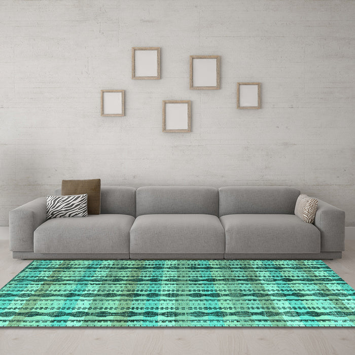 Machine Washable Abstract Turquoise Modern Area Rugs in a Living Room,, wshabs4850turq
