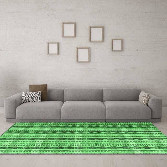 Machine Washable Abstract Emerald Green Modern Area Rugs in a Living Room,, wshabs4850emgrn