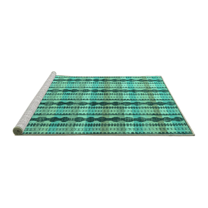 Sideview of Machine Washable Abstract Turquoise Modern Area Rugs, wshabs4850turq