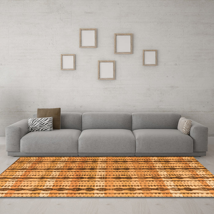 Machine Washable Abstract Orange Modern Area Rugs in a Living Room, wshabs4850org