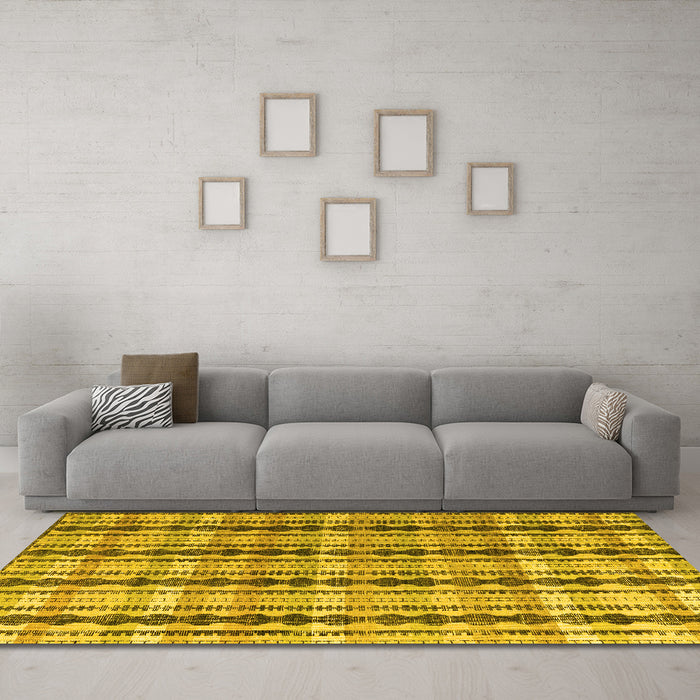 Machine Washable Abstract Yellow Modern Rug in a Living Room, wshabs4850yw