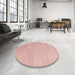 Round Machine Washable Abstract Light Coral Pink Rug in a Office, wshabs4852