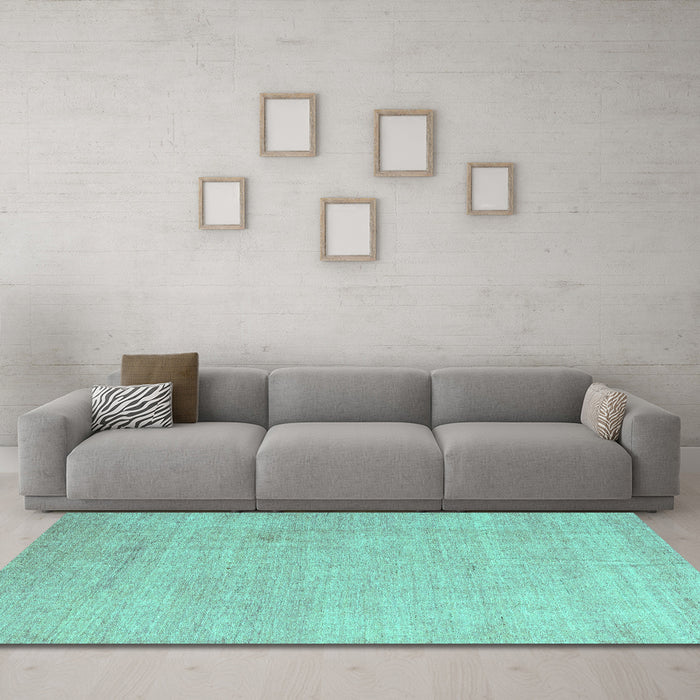 Machine Washable Abstract Turquoise Modern Area Rugs in a Living Room,, wshabs4852turq