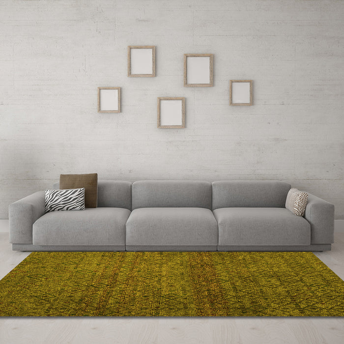 Machine Washable Abstract Yellow Modern Rug in a Living Room, wshabs4853yw