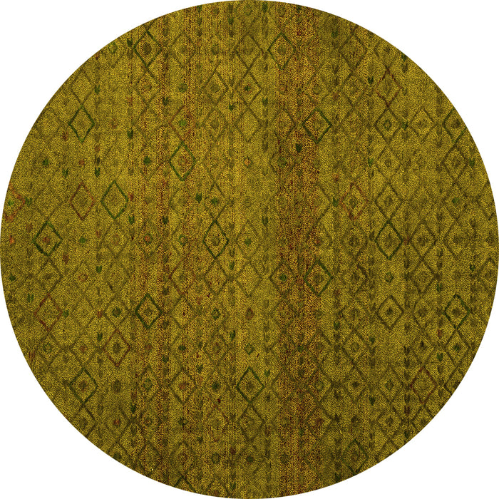 Round Abstract Yellow Modern Rug, abs4853yw