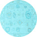 Round Oriental Light Blue Traditional Rug, abs4855lblu