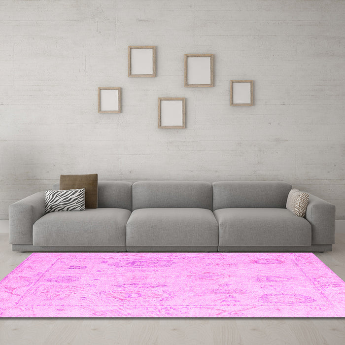 Machine Washable Oriental Pink Traditional Rug in a Living Room, wshabs4855pnk