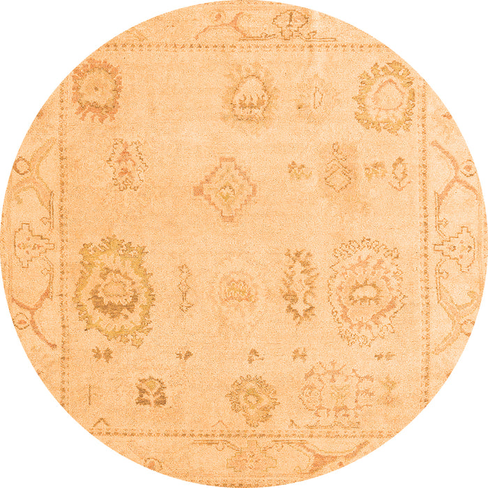 Round Machine Washable Oriental Orange Traditional Area Rugs, wshabs4855org