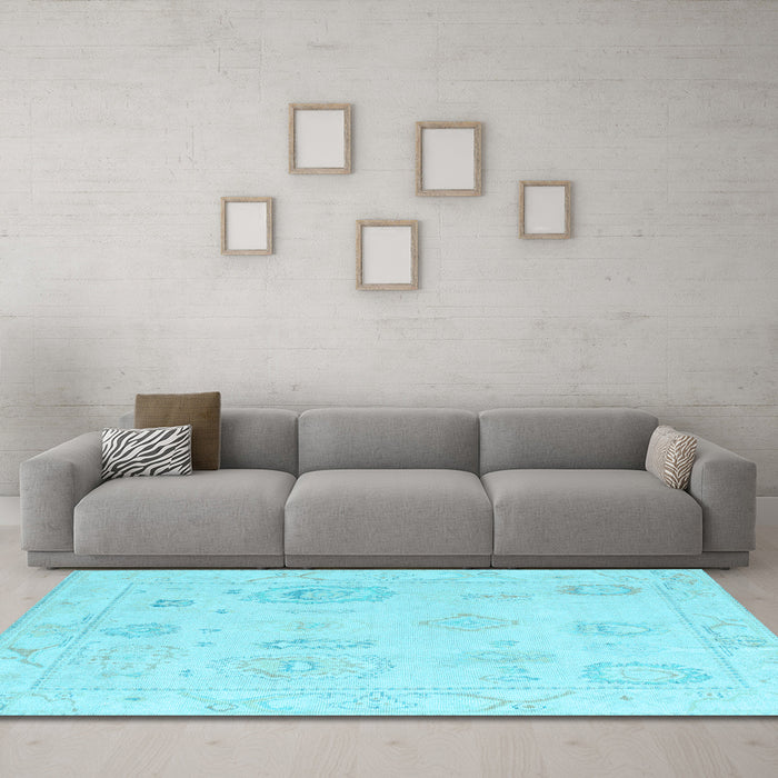 Machine Washable Oriental Light Blue Traditional Rug in a Living Room, wshabs4855lblu