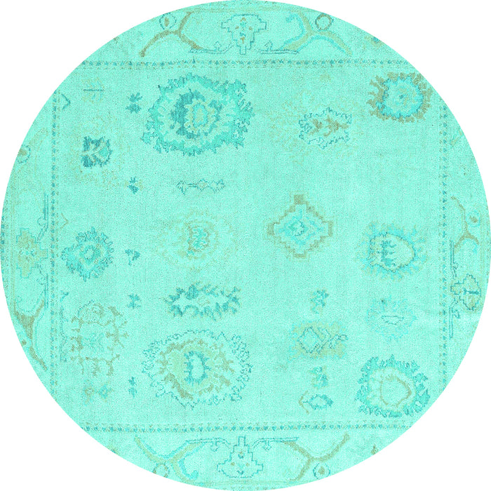 Round Oriental Turquoise Traditional Rug, abs4855turq