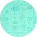 Round Oriental Turquoise Traditional Rug, abs4855turq