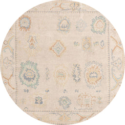 Round Abstract Light Orange Gold Oriental Rug, abs4855