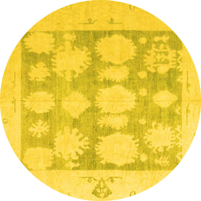 Round Machine Washable Oriental Yellow Traditional Rug, wshabs4856yw