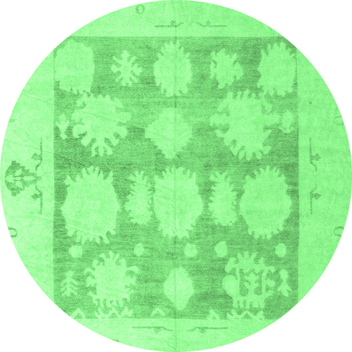 Round Machine Washable Oriental Emerald Green Traditional Area Rugs, wshabs4856emgrn