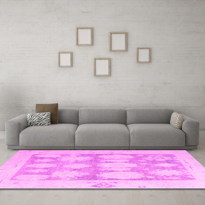 Machine Washable Oriental Pink Traditional Rug in a Living Room, wshabs4856pnk