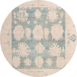 Round Abstract Sage Green Oriental Rug, abs4856