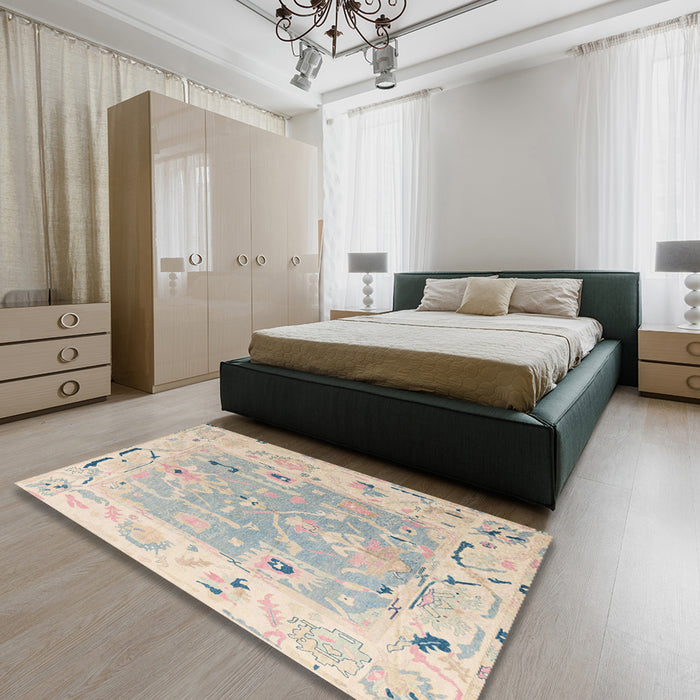 Abstract Sage Green Oriental Rug in a Bedroom, abs4857