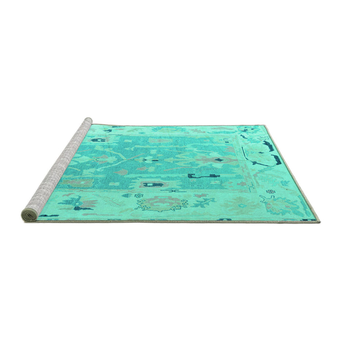 Sideview of Machine Washable Oriental Turquoise Traditional Area Rugs, wshabs4857turq