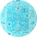 Round Machine Washable Oriental Light Blue Traditional Rug, wshabs4857lblu