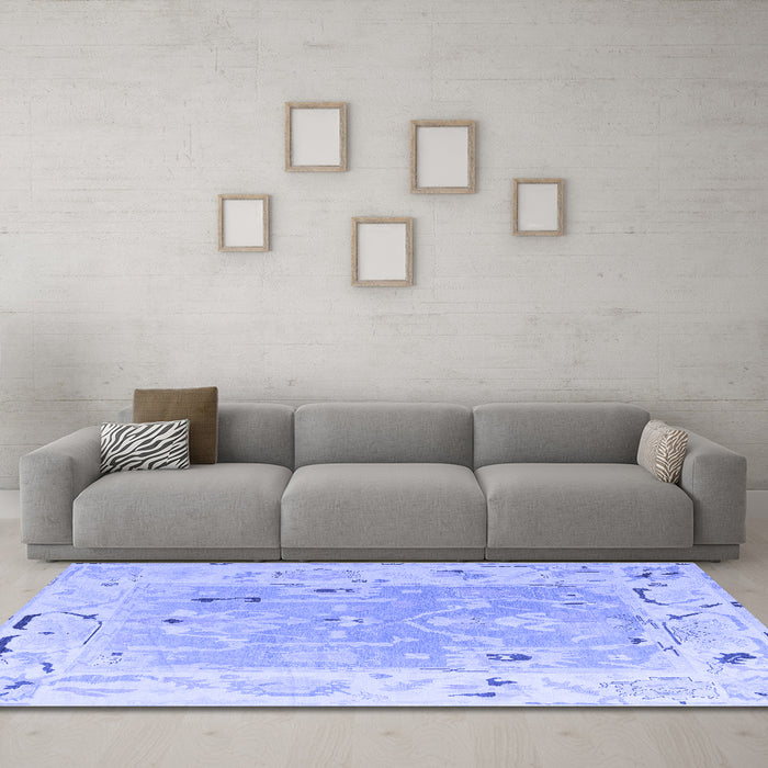 Machine Washable Oriental Blue Traditional Rug in a Living Room, wshabs4857blu