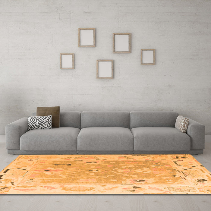 Machine Washable Oriental Orange Traditional Area Rugs in a Living Room, wshabs4857org