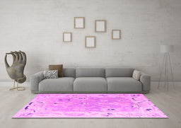 Machine Washable Oriental Pink Traditional Rug in a Living Room, wshabs4857pnk