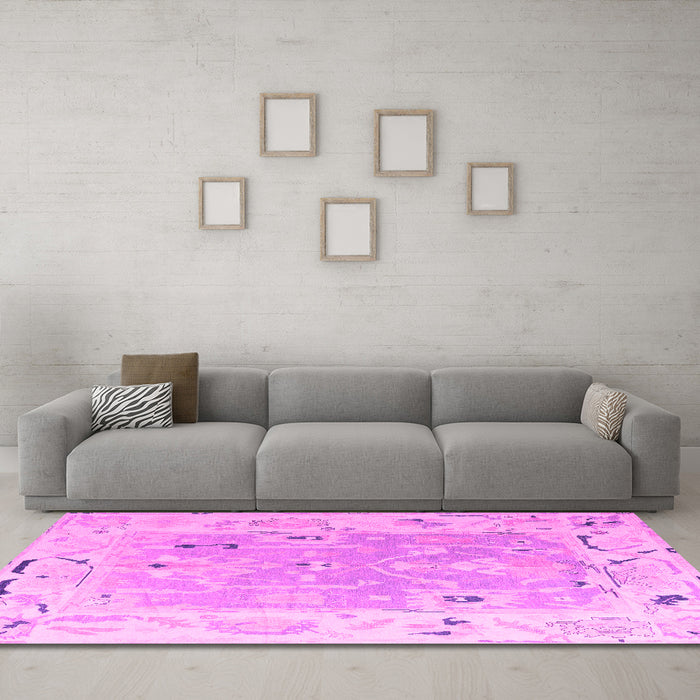 Machine Washable Oriental Pink Traditional Rug in a Living Room, wshabs4857pnk